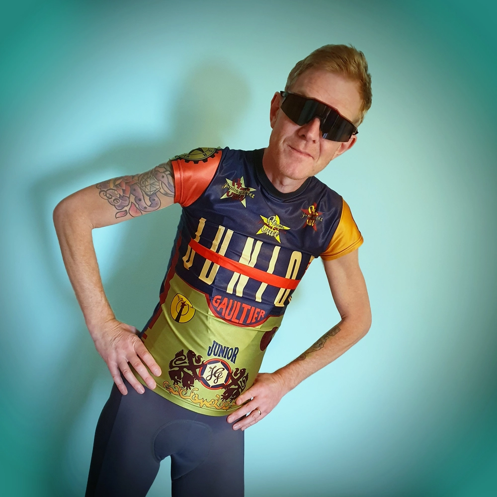 The Lycra cycling shirt that captured the youthful energy of Junior Gaultier’s “Rap’sody in Blue” S/S 1990