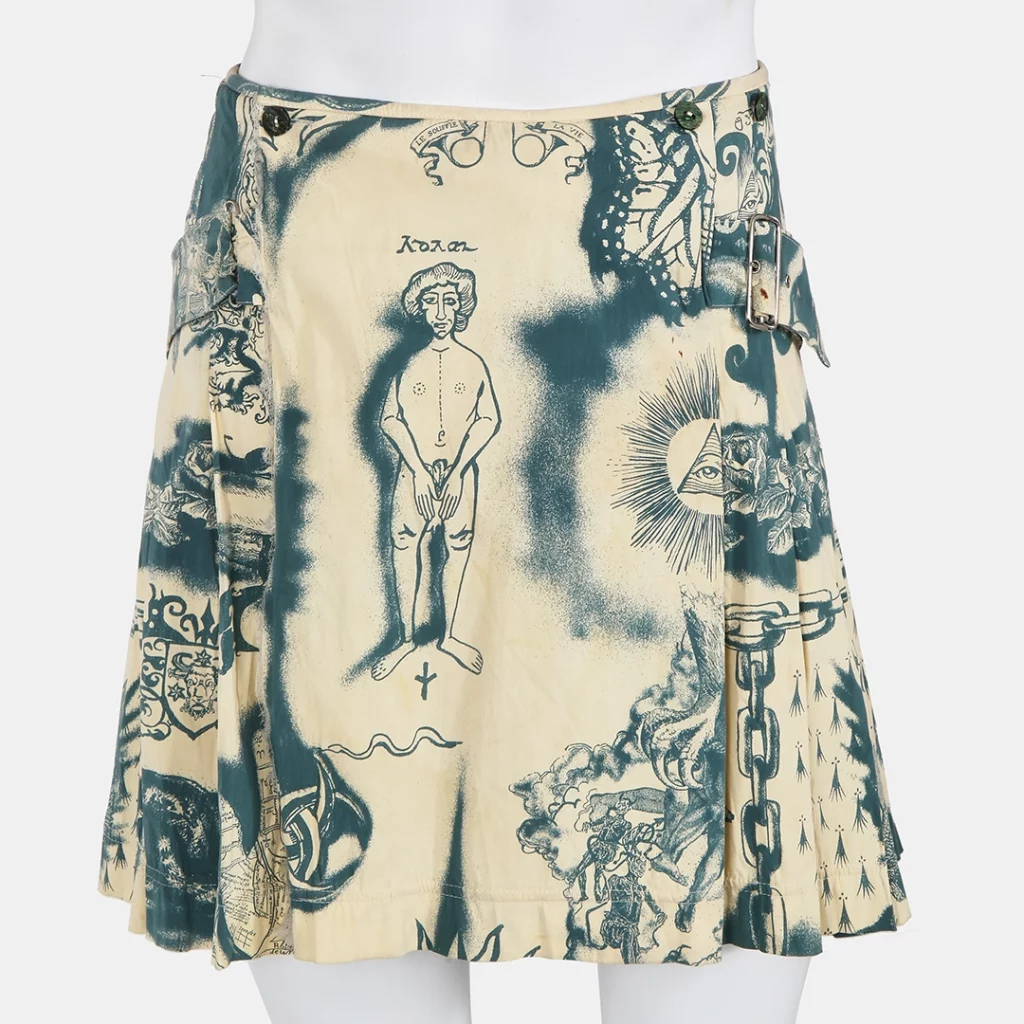 Kilt with tattoo images of people and chains