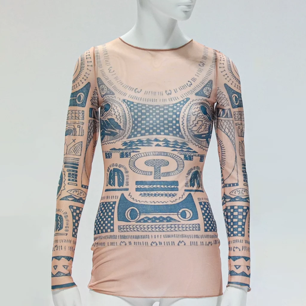 Long sleeved mesh t-shirt wityh tattoo effect images