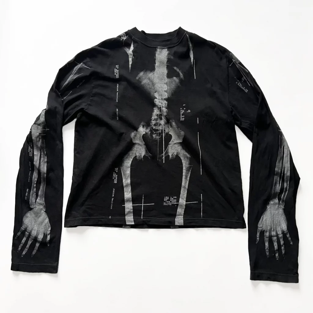 Junior Gaultier skeleton print long sleeve top with X‑ray spine and arm graphics from Spring/Summer 1990 “Rap’sody in Blue” collection